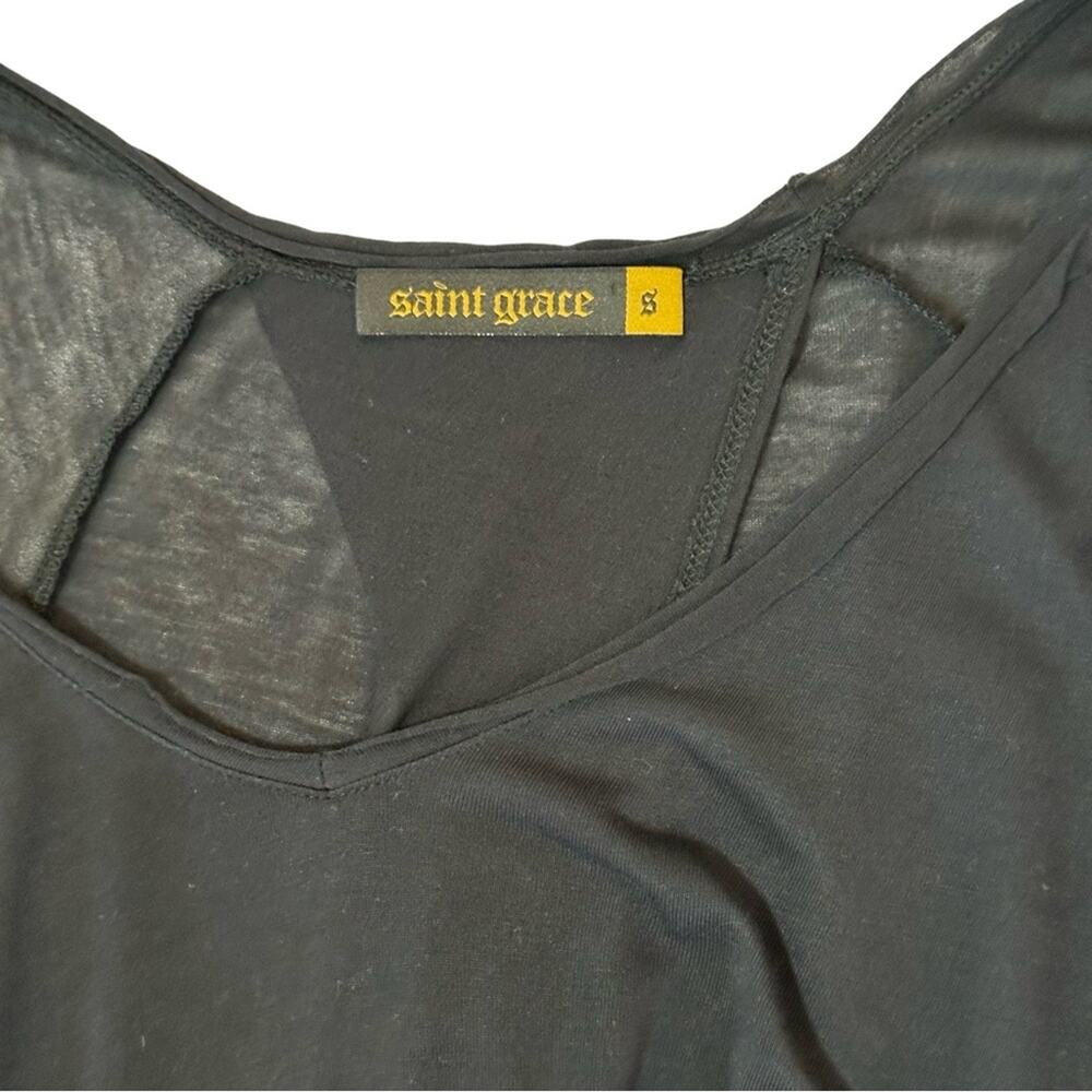 #T111 Saint Grace Black Open Back V Long Sleeve Top SZ S $83 - Picture 11 of 12